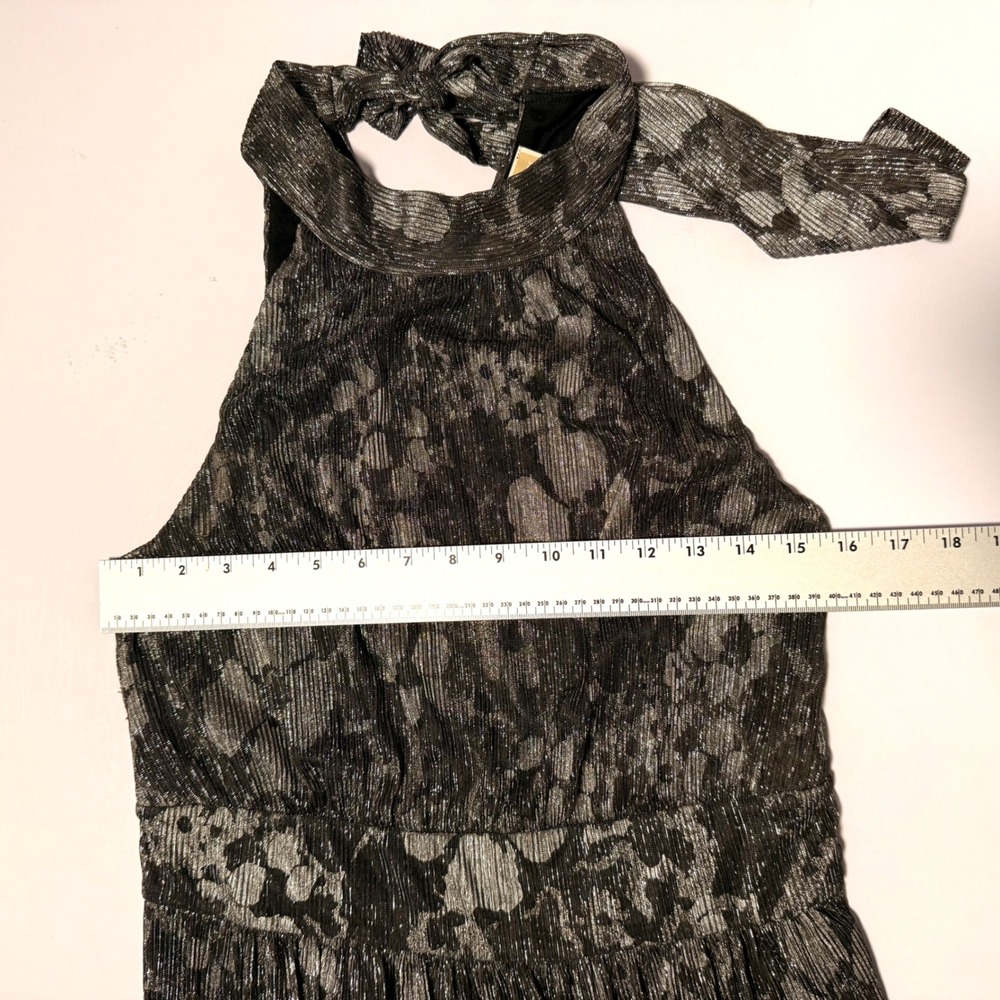Michael Kors Metallic Floral Print Midi Dress Halter Neck‎ Flowy Ruffle Hem M - Picture 10 of 15